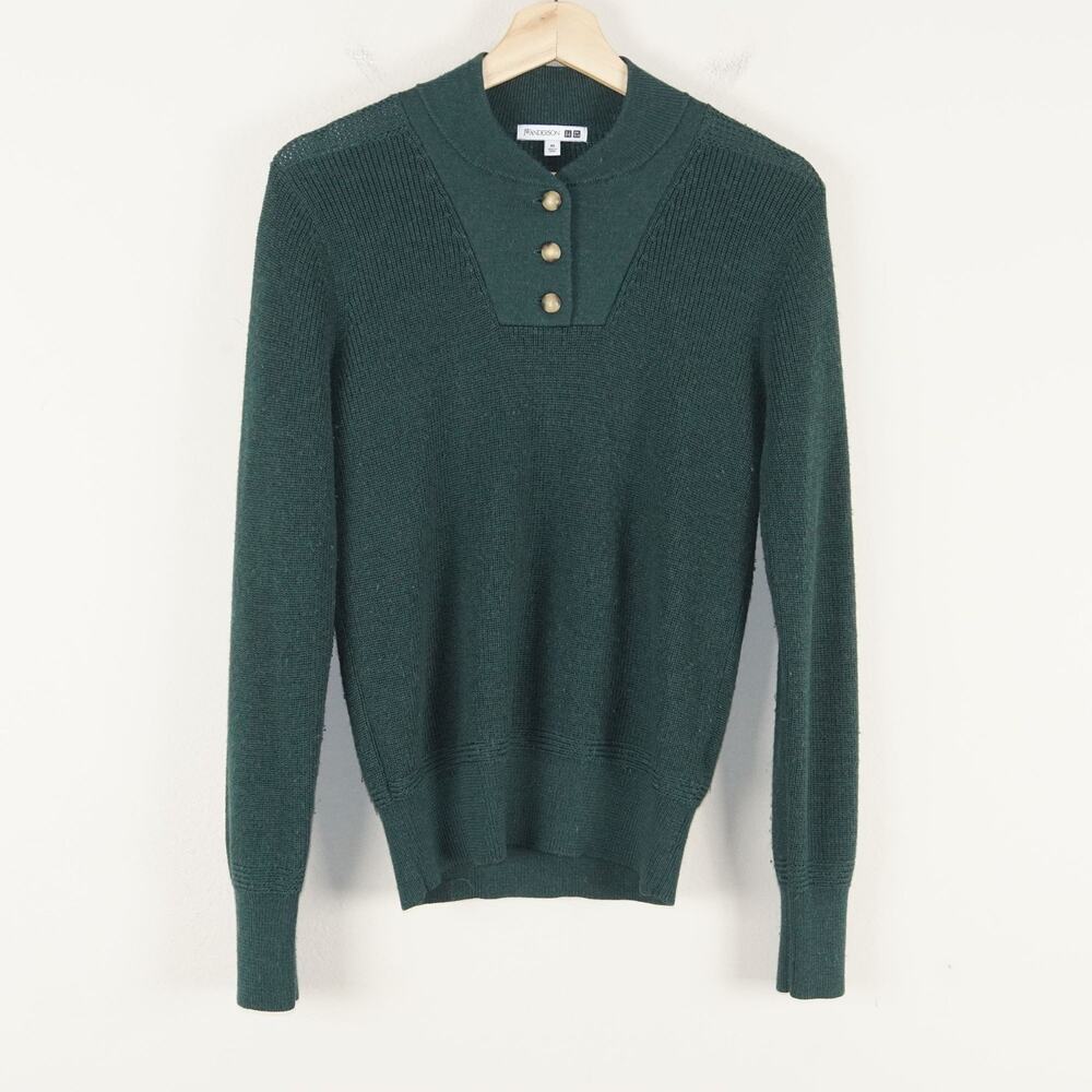 JW Anderson x Uniqlo Henley Green Wool Blend Sweater Womens Sz XS